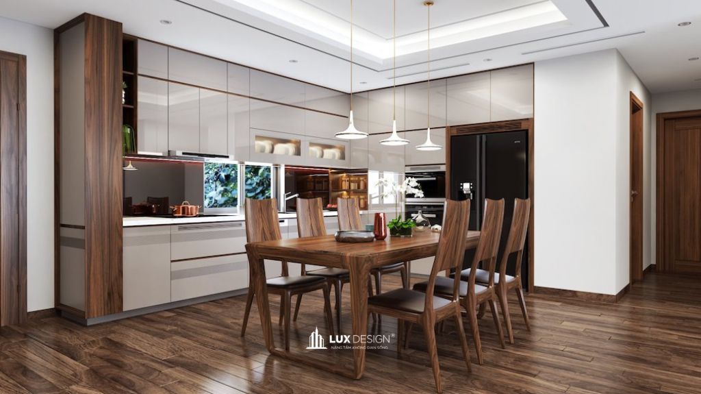 nội thất phòng bếp ăn gỗ óc chó
