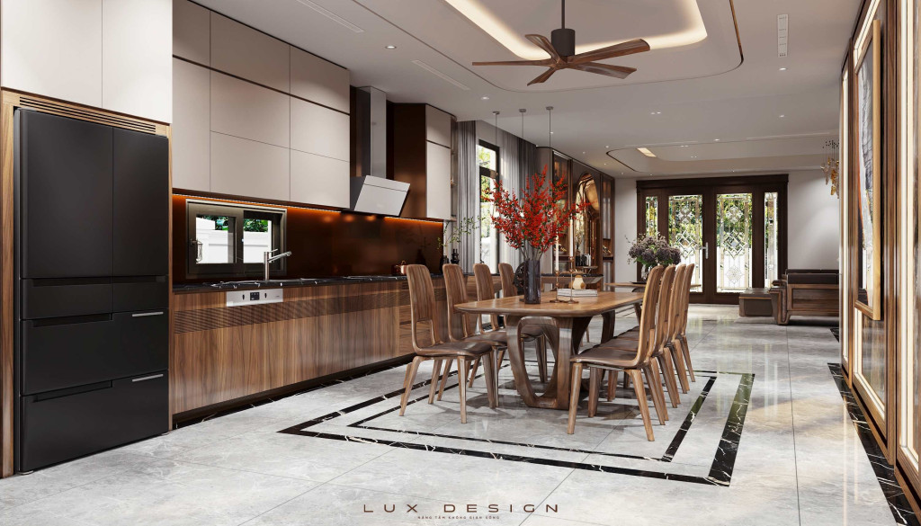 nội thất phòng bếp gỗ óc chó
