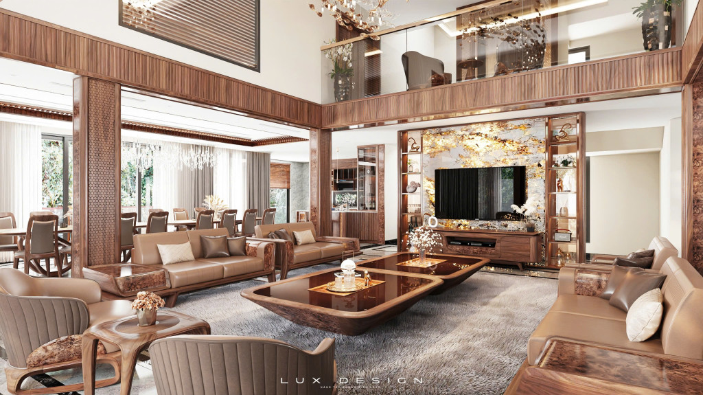 nội thất phòng khách gỗ óc chó