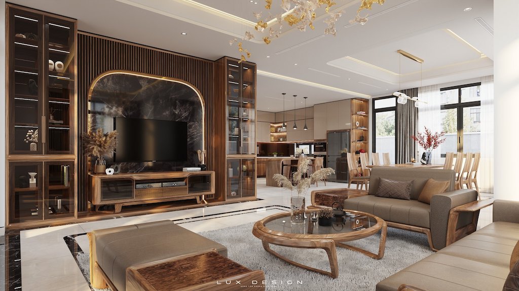 nội thất phòng khách gỗ óc chó