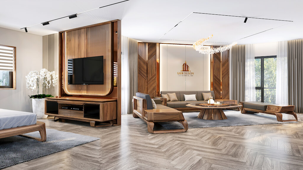 showroom nội thất gỗ óc chó lux design