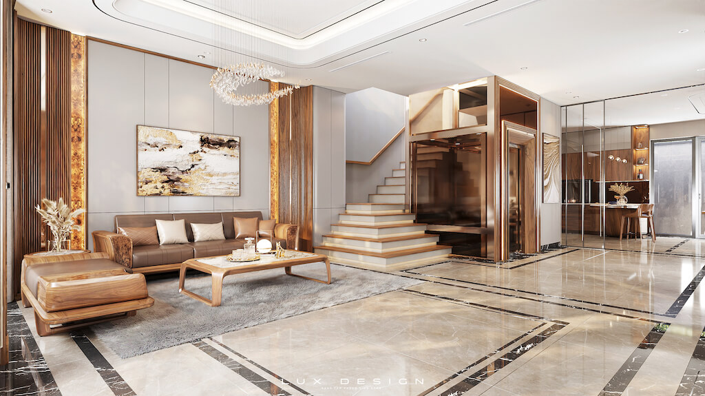 sofa chữ L gỗ óc chó