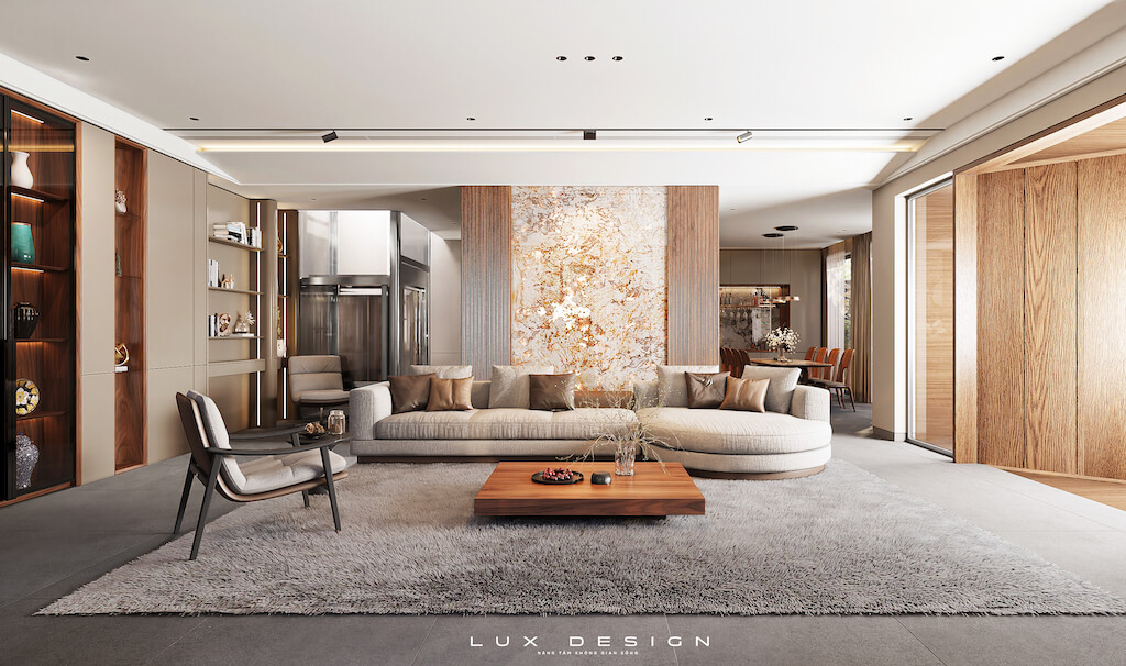 ảnh sofa chữ L gỗ óc chó