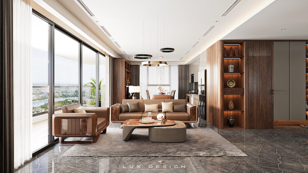 sofa gỗ óc chó cho chung cư