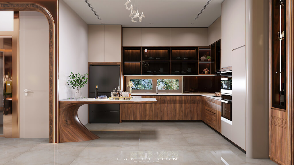 tủ bếp gỗ óc chó