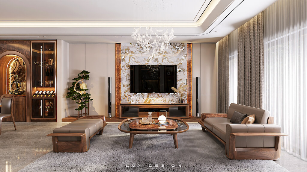 tủ rượu gỗ óc chó phòng khách