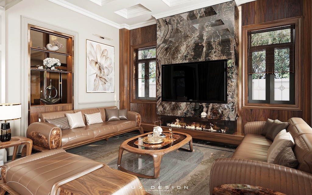 nội thất phòng khách gỗ óc chó