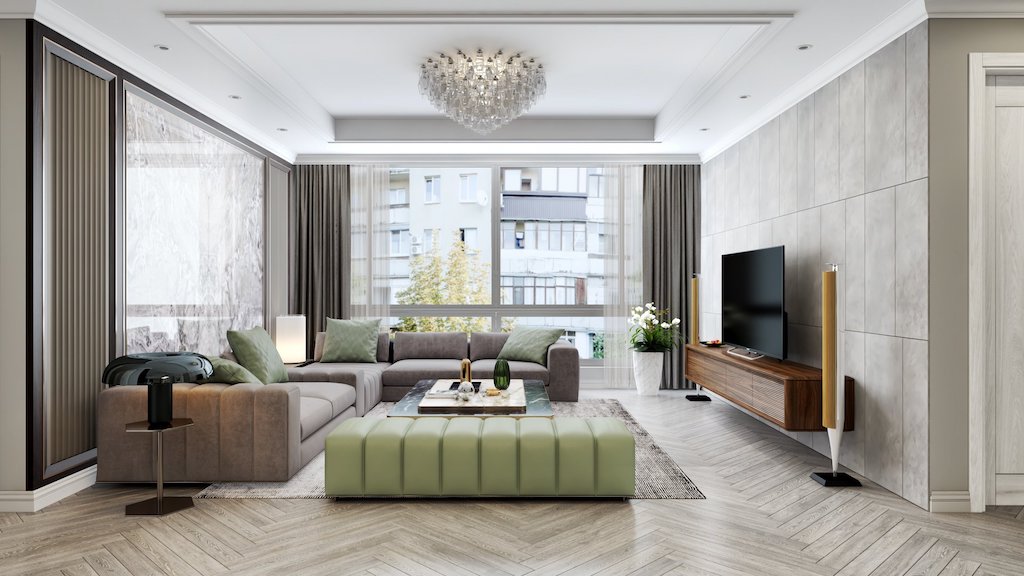 sofa chữ L gỗ óc chó