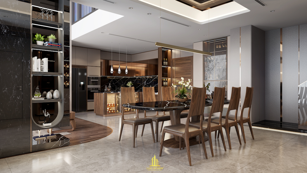 nội thất chung cư duplex gỗ óc chó