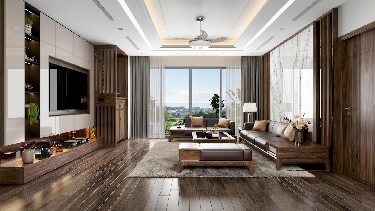 nội thất chung cư gỗ óc chó
