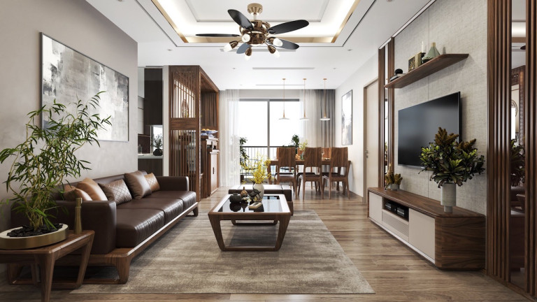 Thiết kế và thi công nội thất chung cư gỗ óc chó Vinhome Smart City