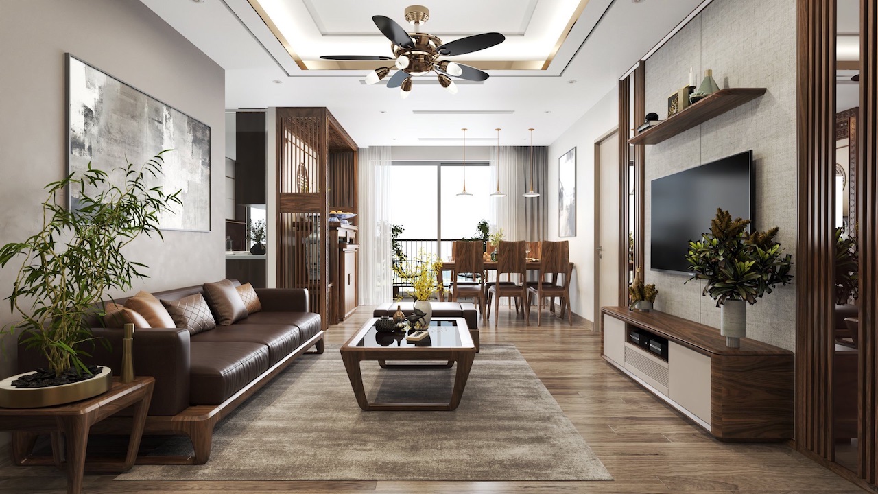 nội thất chung cư gỗ óc chó