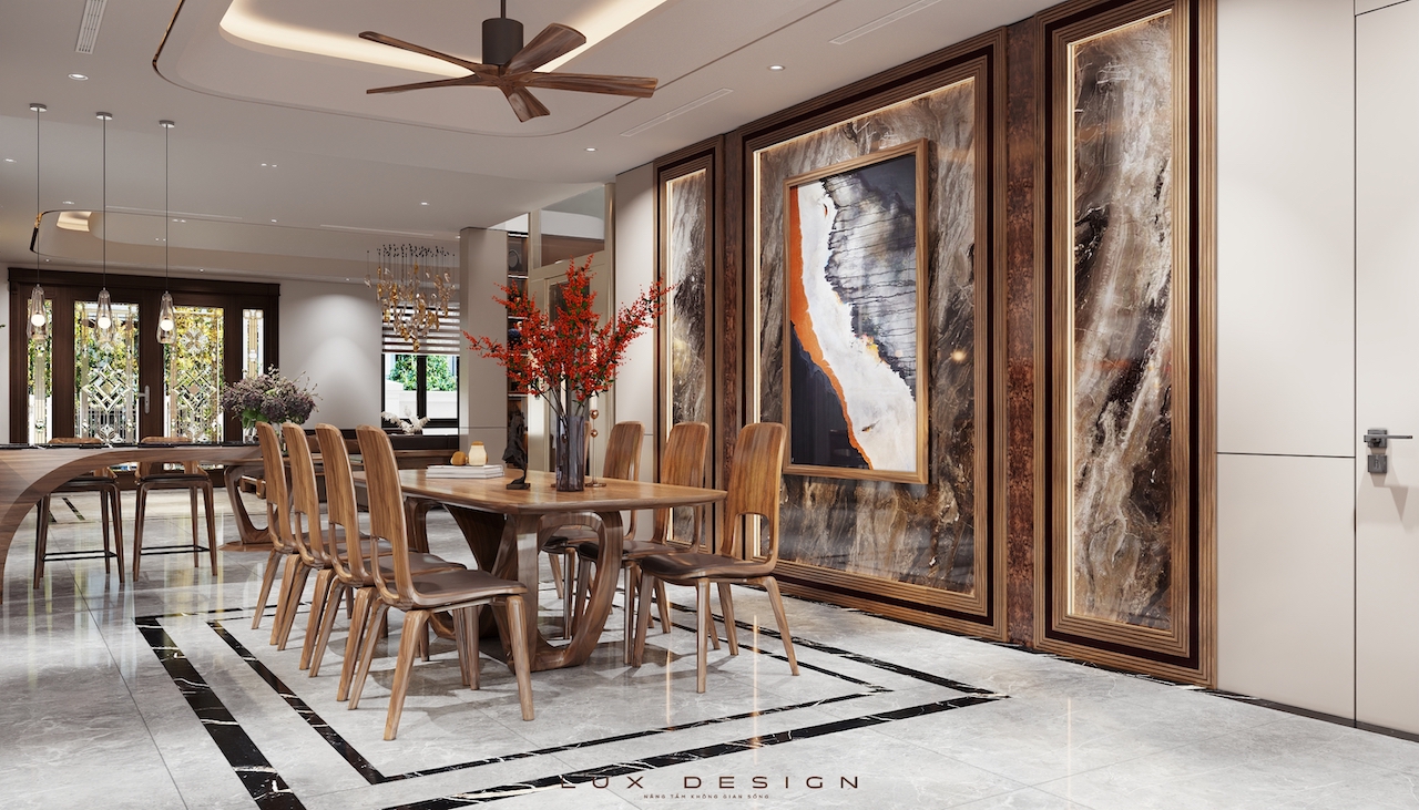 nội thất phòng bếp ăn gỗ óc chó