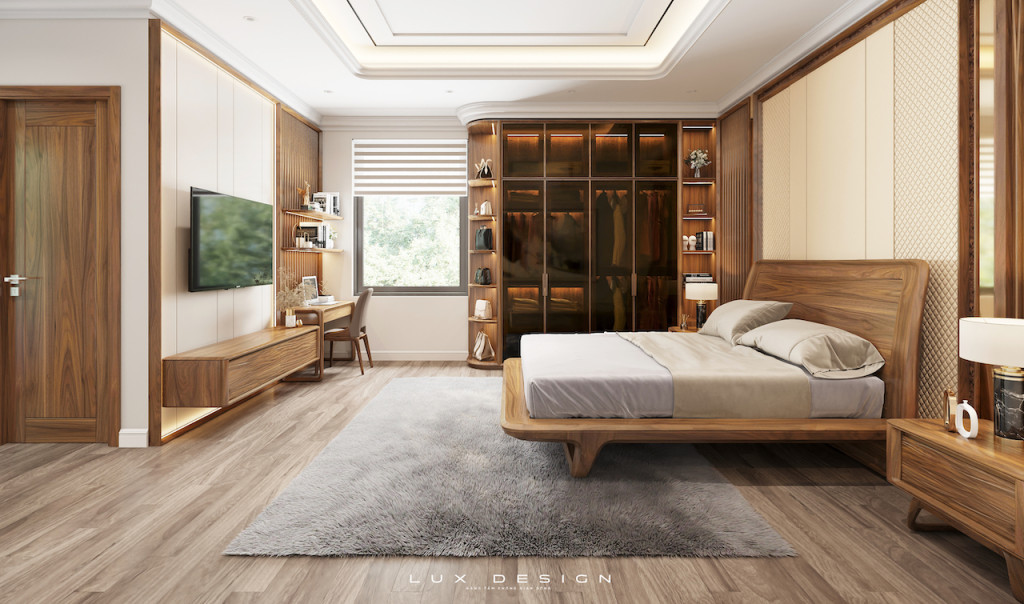 thiết kế nội thất gỗ óc chó phòng ngủ