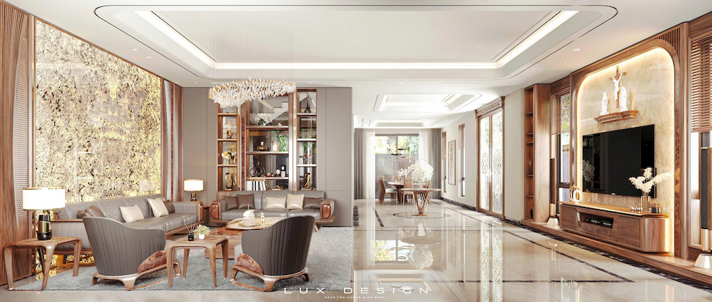 nội thất biệt thự gỗ óc chó