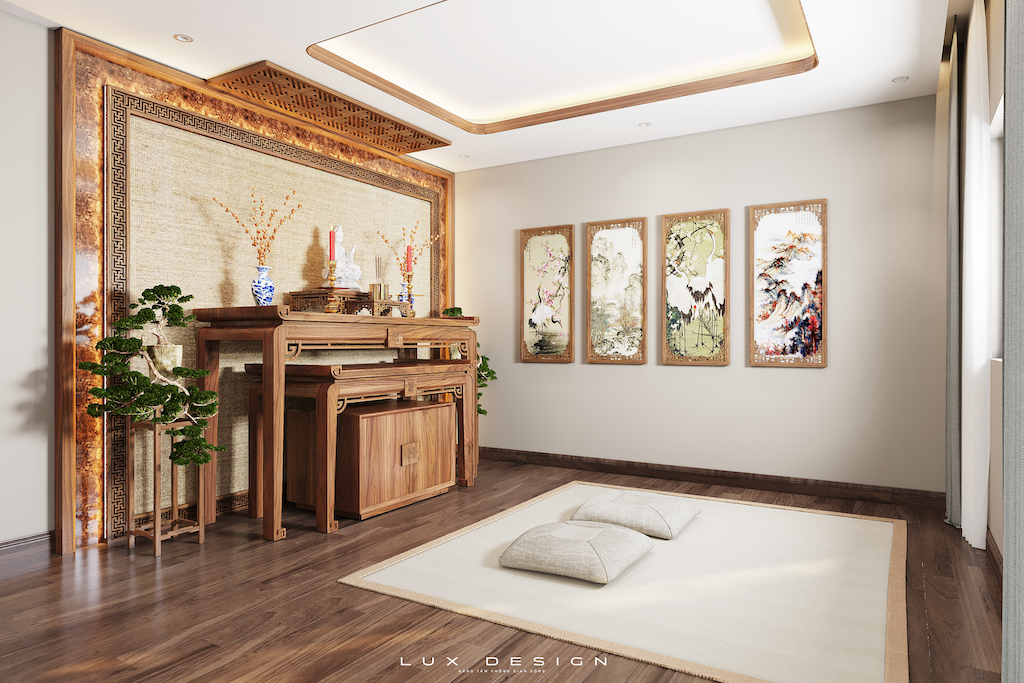 nội thất phòng thờ gỗ óc chó