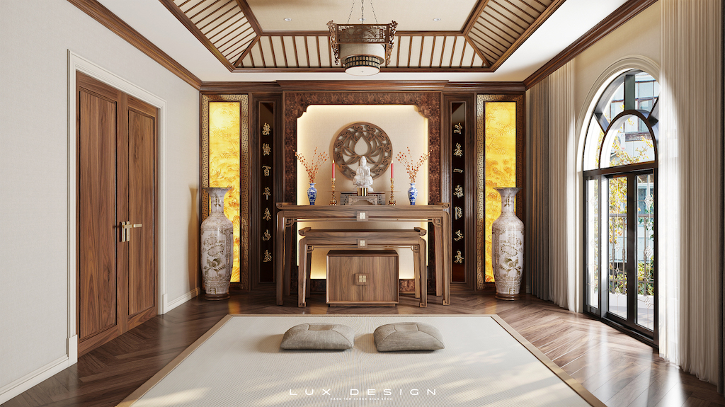 nội thất phòng thờ gỗ óc chó