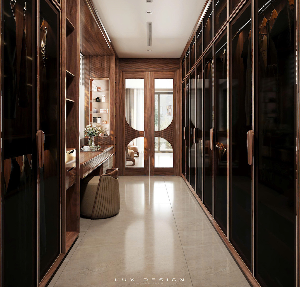 nội thất phòng thay đồ gỗ óc chó