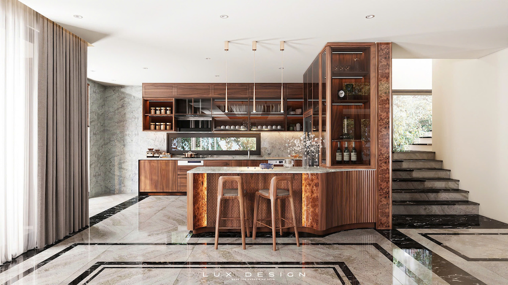 đảo bếp gỗ óc chó
