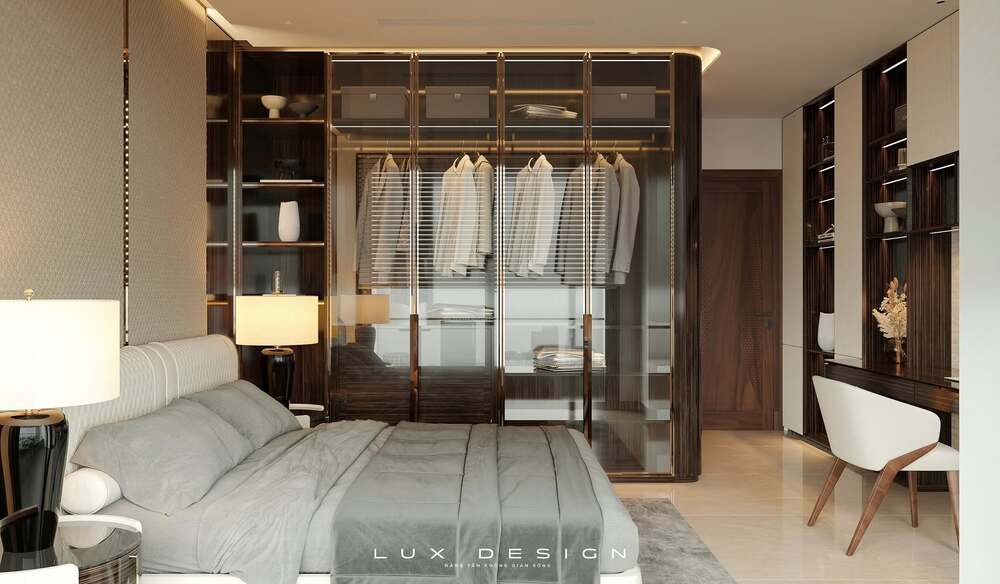 Tủ quần áo gỗ óc chó cao cấp với thiết kế đơn giản