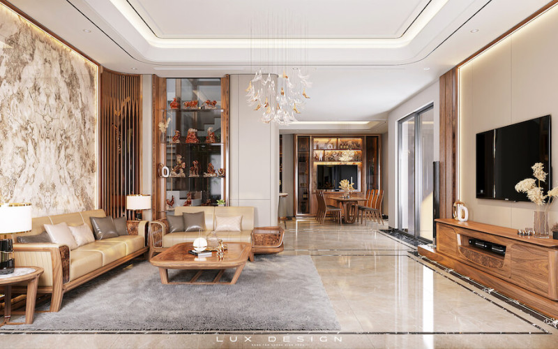 mẫu sofa chữ l gỗ óc chó